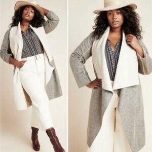 Anthropologie Amandi Two-Tone Gray and Cream Trench Coat